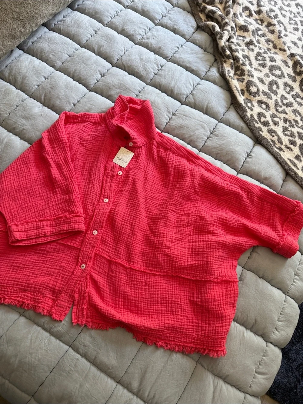 Free People tart berry color Cotton Gauze Boxy Button-Front Shirt